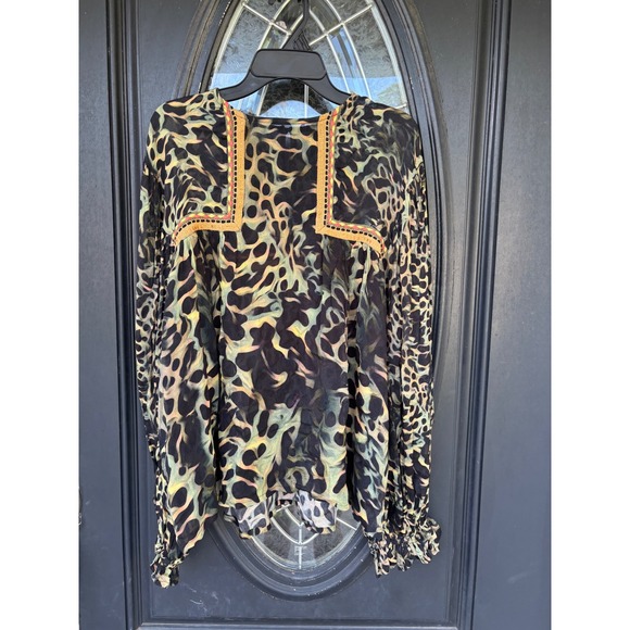 Blank London Tops - Blank London Womens XS Leopard Print Boho Blouse Crochet Trim Balloon Sleeve Top